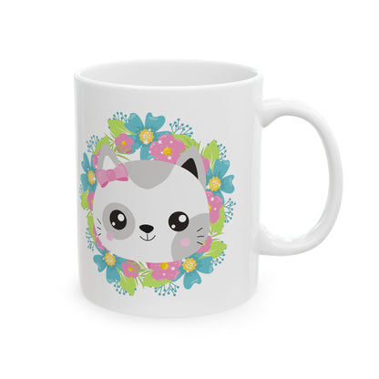 Cute Floral Cat Face Ceramic Mug — 11oz   Item #997223