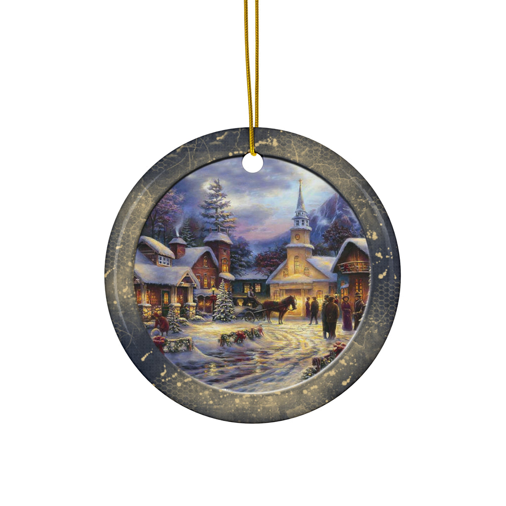 Winter Scene Ceramic Disc Ornament             Item #1210762 - Buckshot's Bargain Barn