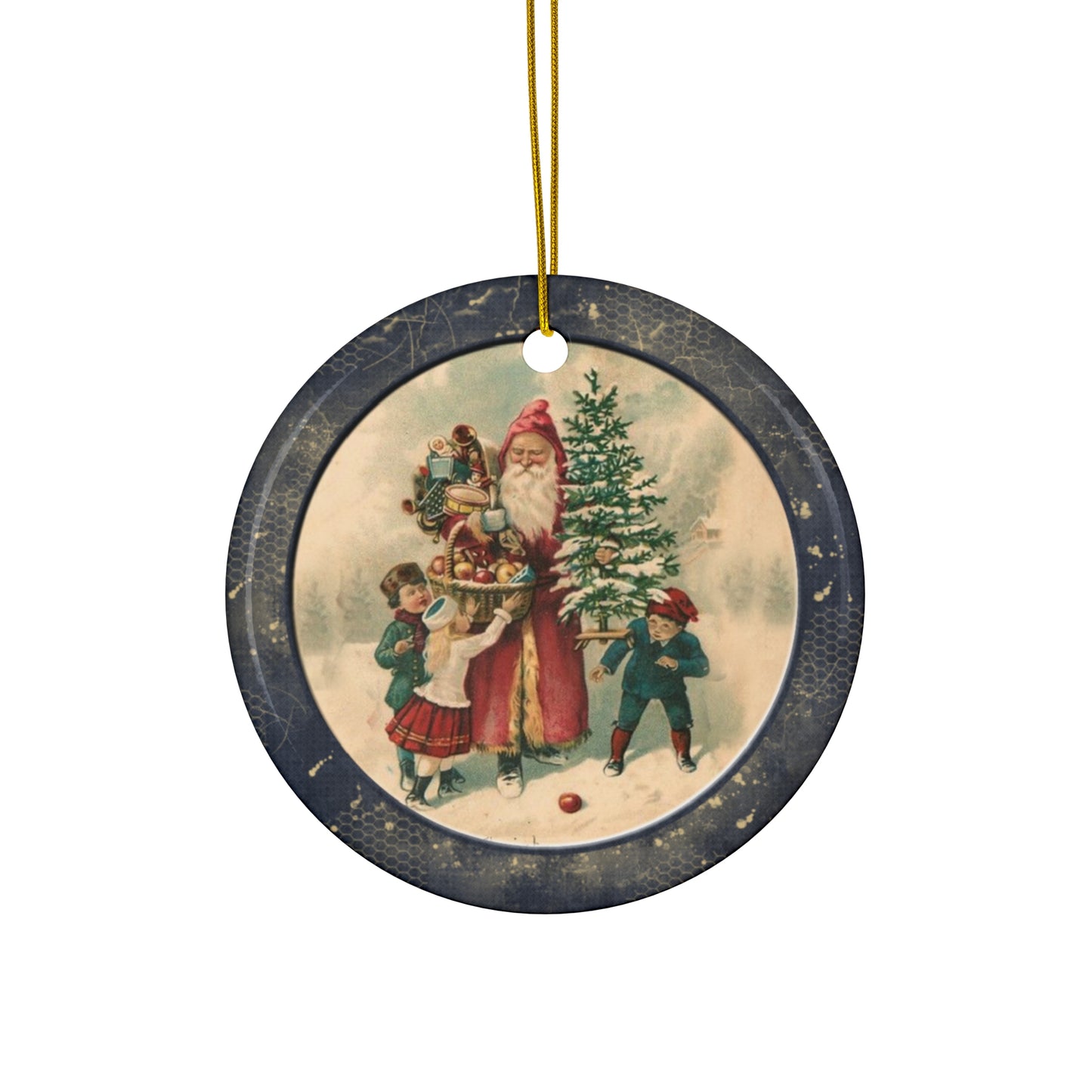 Santa With Kids Ceramic Disc Ornament      Item #6781886