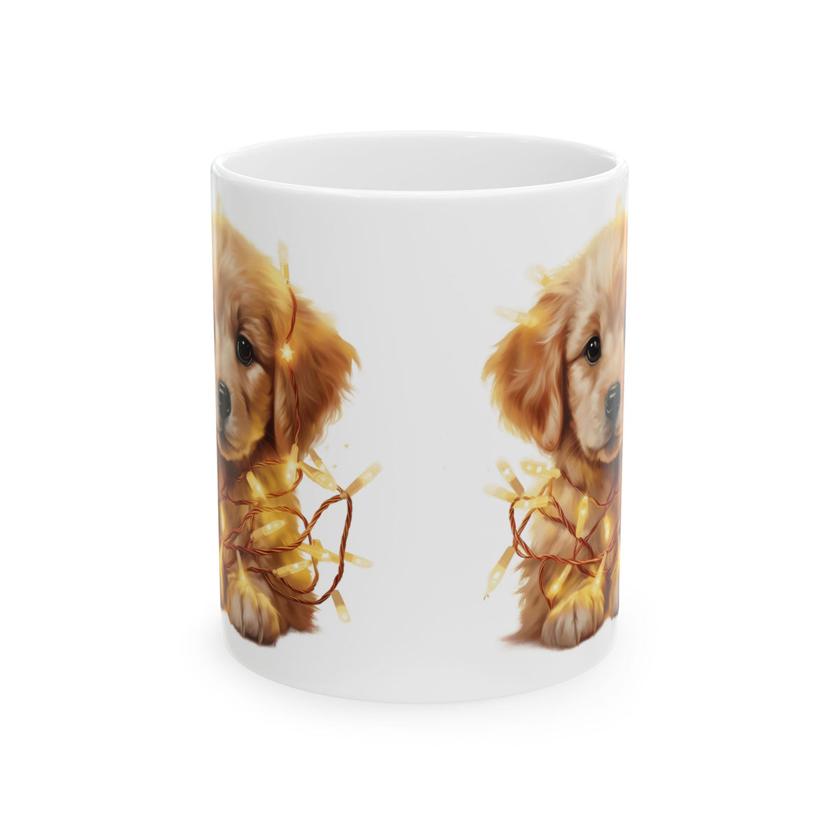 Festive Puppy In Lights Christmas Mug – Holiday Dog Lover Coffee Cup 11oz  Item #85582