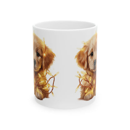 Festive Puppy In Lights Christmas Mug – Holiday Dog Lover Coffee Cup 11oz  Item #85582