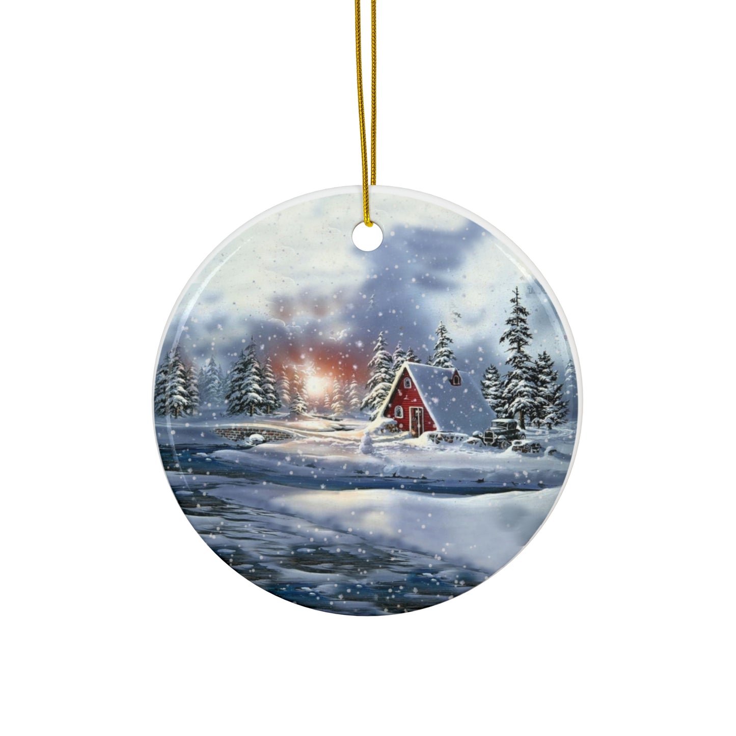 Winter Scene Ceramic Disc Ornament      Item #3023535