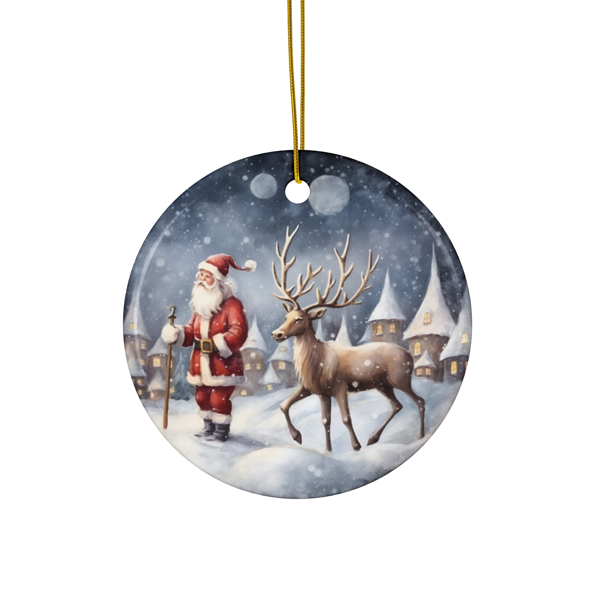 Santa With Reindeer Ceramic Ornament          Item #3882337 - Buckshot's Bargain Barn