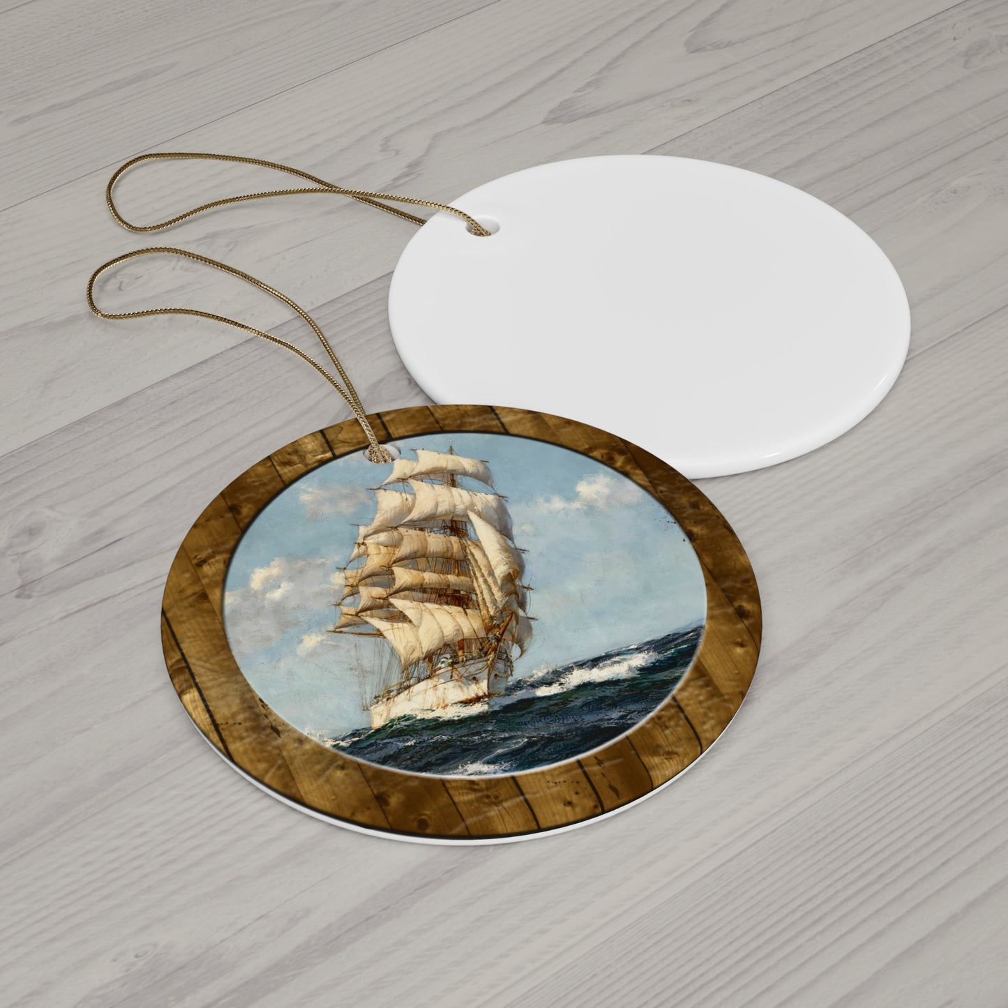 Sailing Ship Ceramic Disc Ornament      Item #5386098