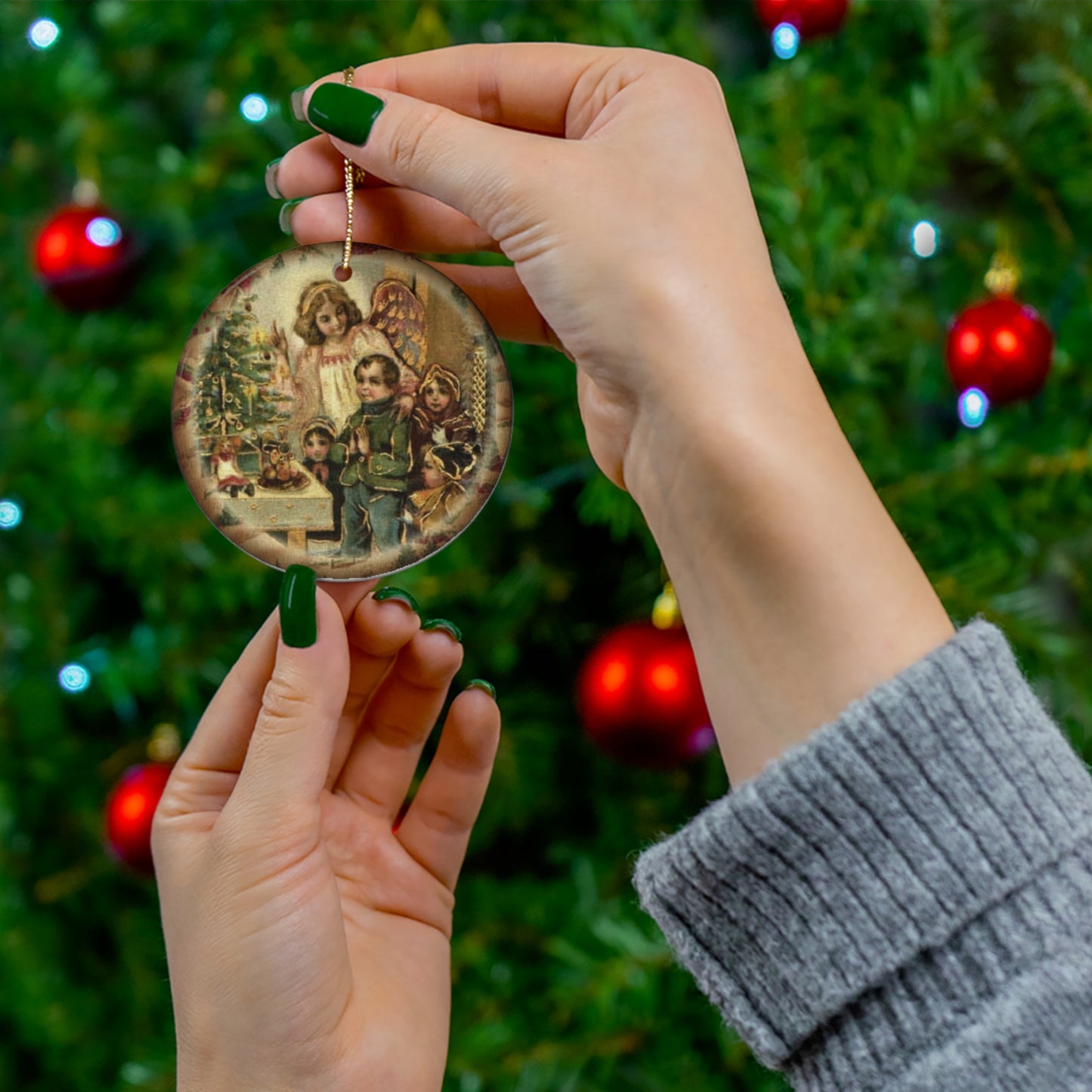 Angel With Kids Ceramic Disc Ornament      Item #5150402