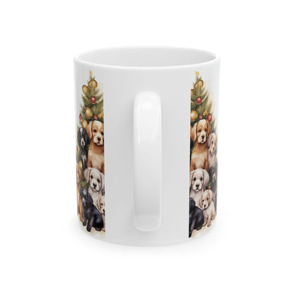 Christmas Puppy Tree Mug — Cute Holiday Puppies Ceramic Coffee Cup 11oz  Item #474054