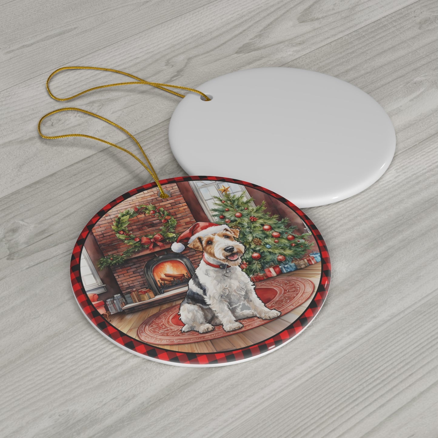 Wire Fox Terrier Christmas Dog Ceramic Disc Ornament          Item #5240191