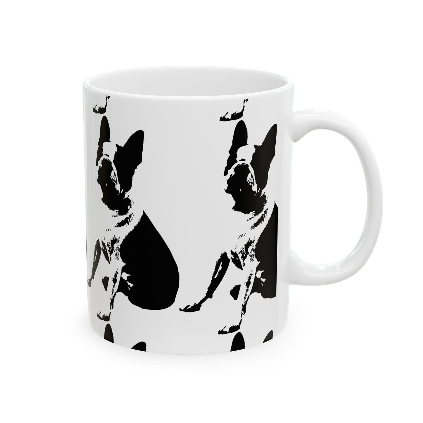 Boston Terrier Ceramic Mug — Black & White Dog Pattern, 11oz  Item #421803