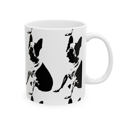 Boston Terrier Ceramic Mug — Black & White Dog Pattern, 11oz  Item #421803