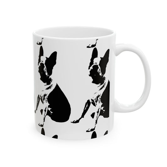 Boston Terrier Ceramic Mug — Black & White Dog Pattern, 11oz  Item #421803