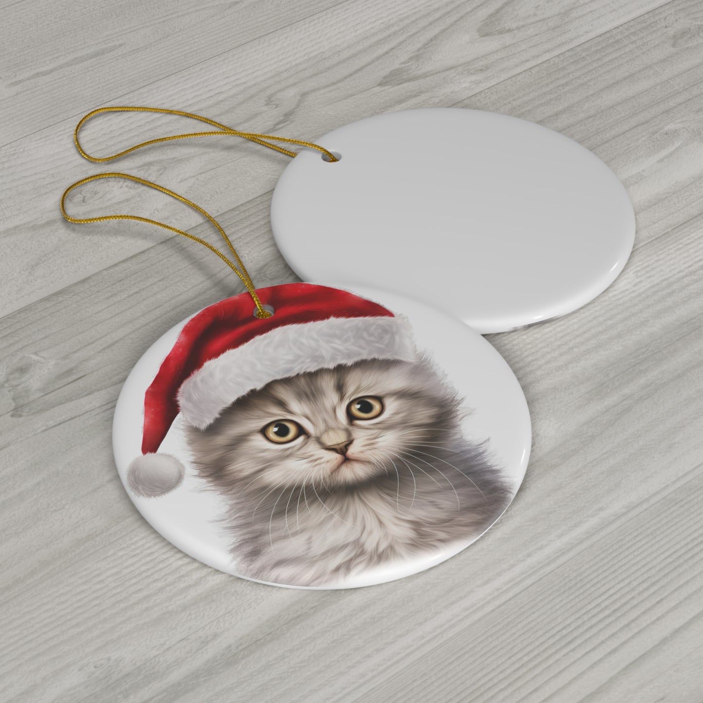 Ceramic Ornament - Selkirk Rex Kitten With Santa Hat      Item #6284667