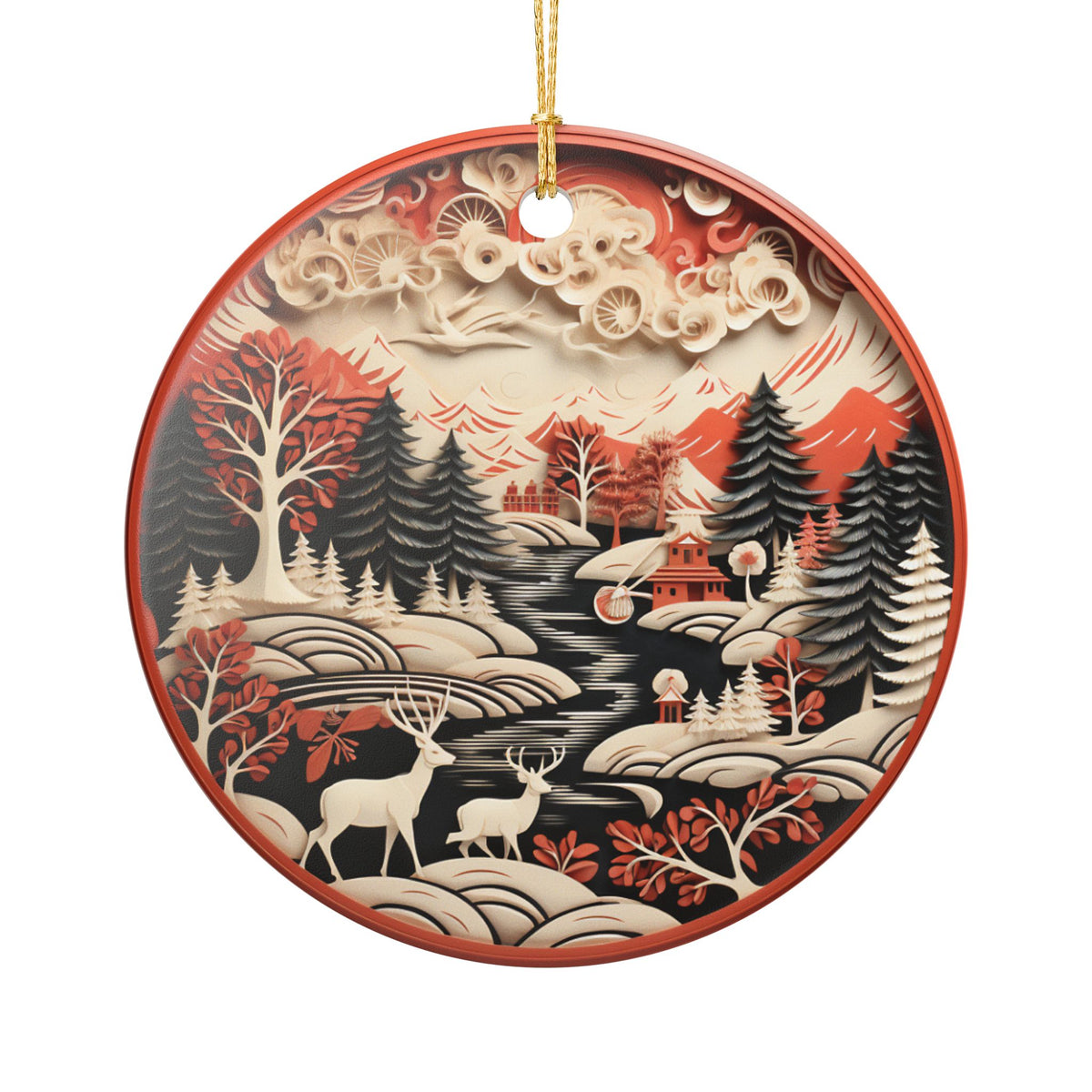 Winter Woodland Deer Ceramic Ornament    Item #331593