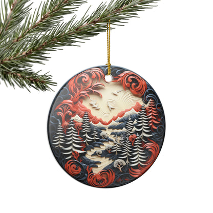 Ceramic Ornament – Majestic Wolf and Winter Forest Wildlife Holiday Decor   Item #945925