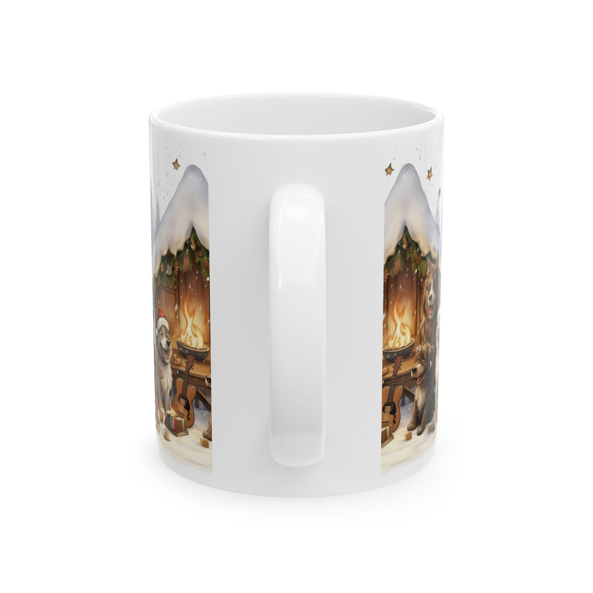 Holiday Cabin Dogs Ceramic Mug — Cozy Winter Christmas Dog Coffee Cup 11oz   Item #425803