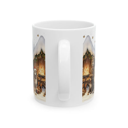 Holiday Cabin Dogs Ceramic Mug — Cozy Winter Christmas Dog Coffee Cup 11oz   Item #425803