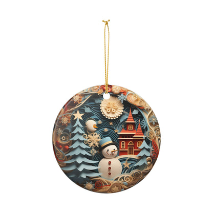 Vintage Winter Snowman Ceramic Ornament    Item #314309