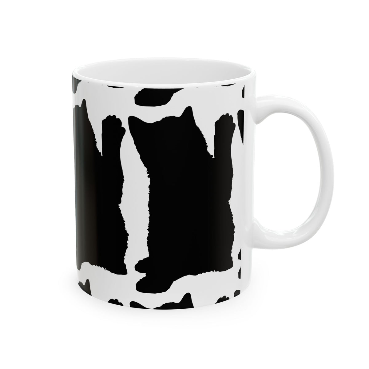 Cat Print Ceramic Mug – Black & White Farmhouse Coffee Cup 11oz    Item #87199