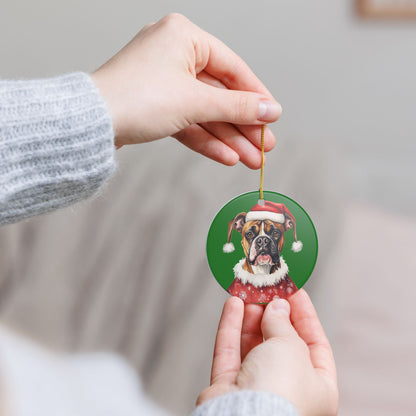 Ceramic Christmas Ornament – Boxer Dog in Santa Hat   Item #455727