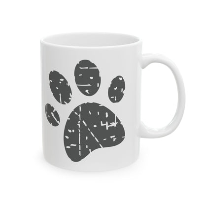 Paws & Pawprints Ceramic Mug — Distressed Black Dog Paw Design 11oz   Item #312384