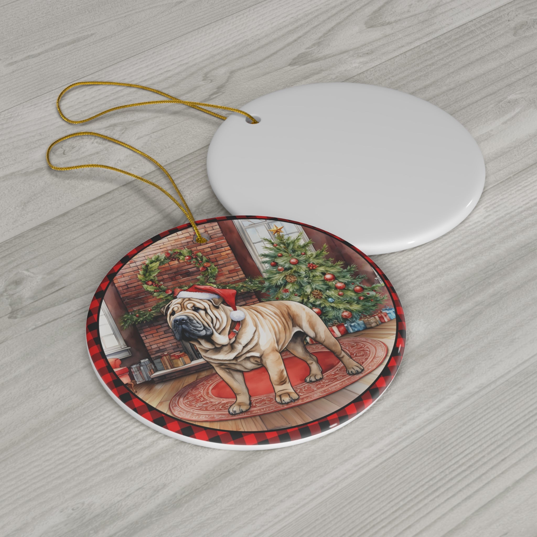 Shar Pei Christmas Dog Ceramic Disc Ornament          Item #3531157