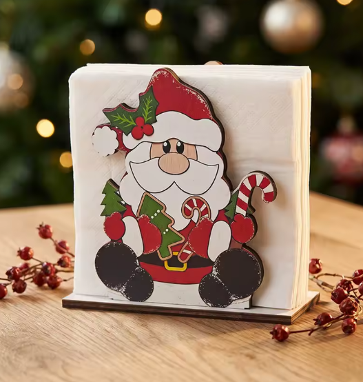 Santa Sitting With Candy Cane Wooden Napkin Holder By Santa's Creations