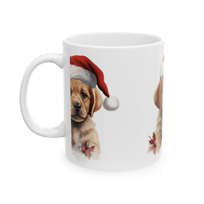 Christmas Puppy Coffee Mug - Cute Labrador Puppy with Santa Hat 11oz   Item #160904