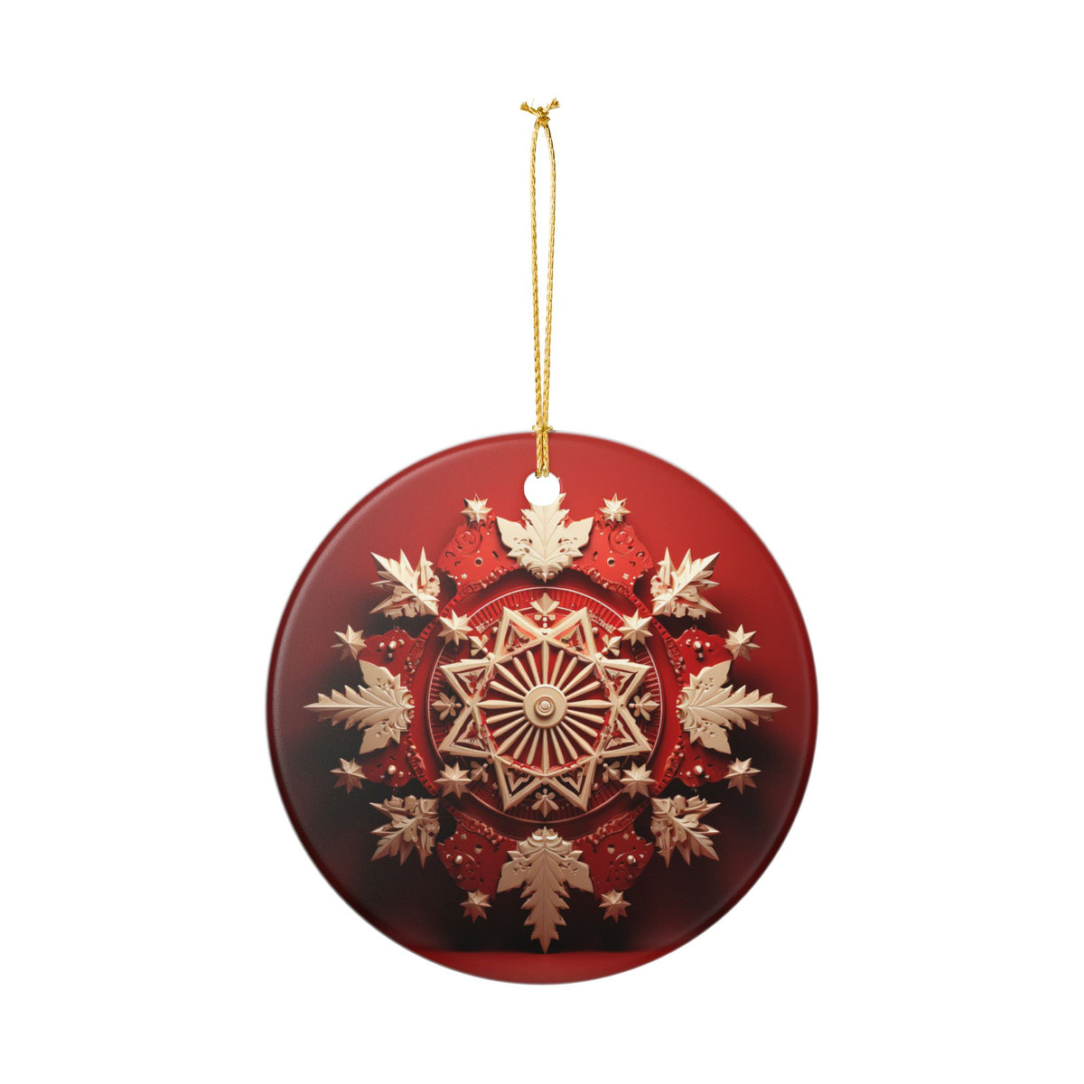 Red and Gold Snowflake Ceramic Ornament   Item #537743