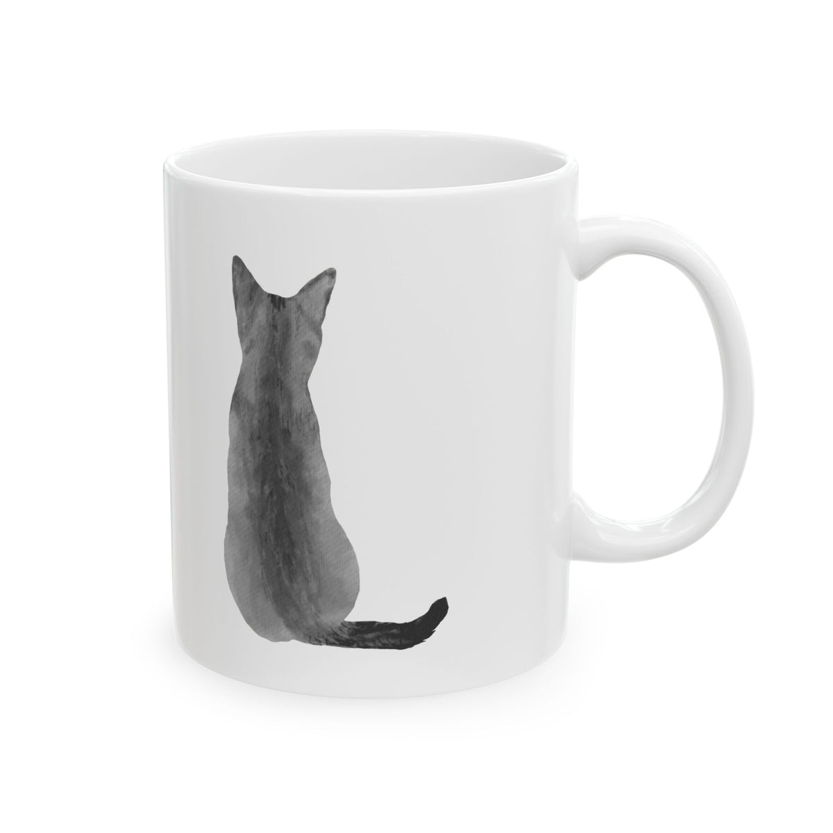 Cat Silhouette Ceramic Mug — Minimal Black Cat Coffee Cup 11oz  Item #1009
