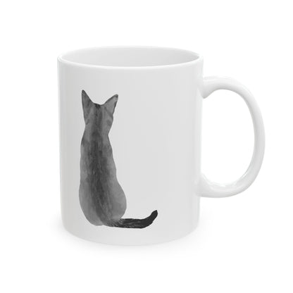 Cat Silhouette Ceramic Mug — Minimal Black Cat Coffee Cup 11oz  Item #1009