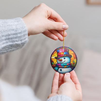 Colorful Snowman Ceramic Ornament   Item #659542