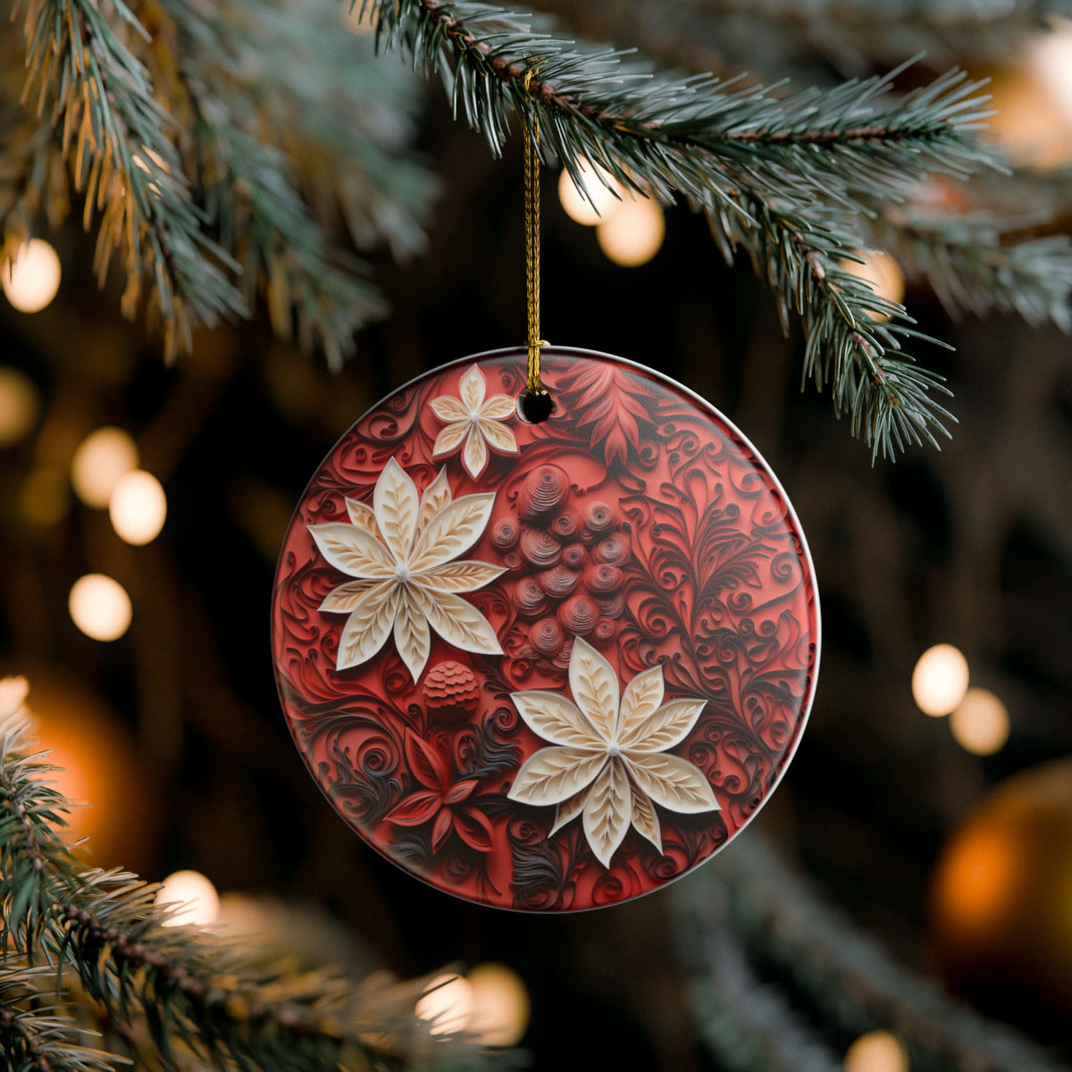Red Floral Ceramic Ornament    Item #749572