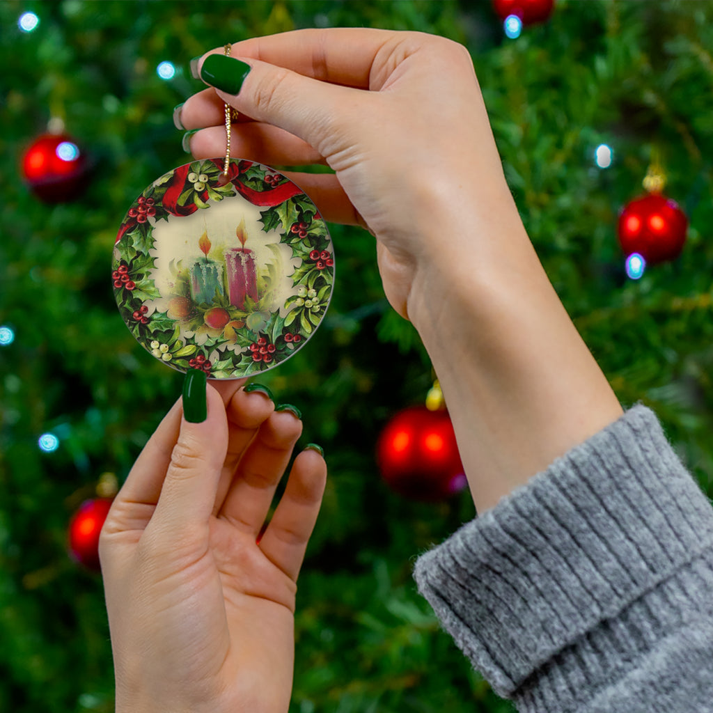 Wreath Candles Ceramic Disc Ornament             Item #1076011 - Buckshot's Bargain Barn