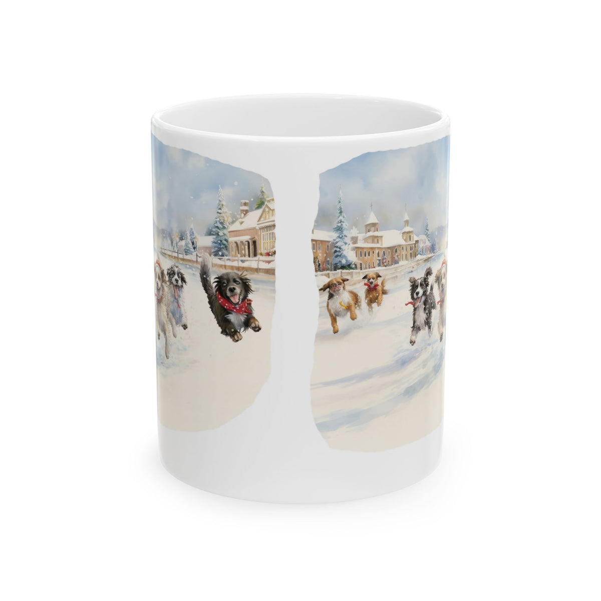 Winter Dog Ice Skating Scene Ceramic Mug 11oz   Item #57922