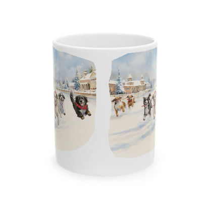 Winter Dog Ice Skating Scene Ceramic Mug 11oz   Item #57922