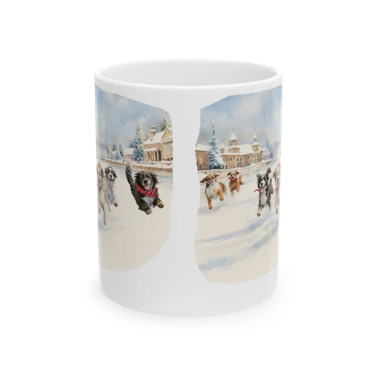 Winter Dog Ice Skating Scene Ceramic Mug 11oz   Item #57922