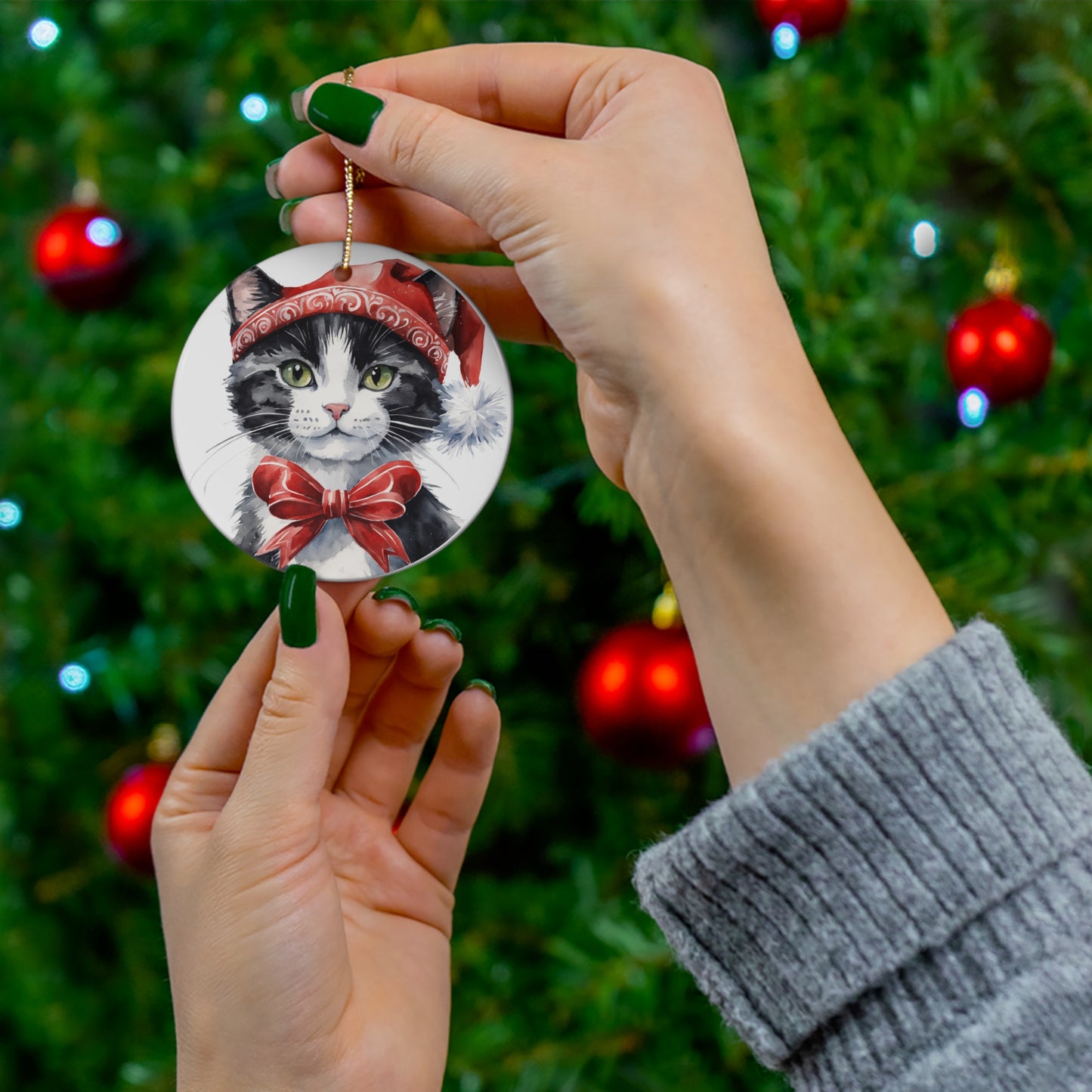 Ceramic Ornament - Christmas Cat     Item #512207