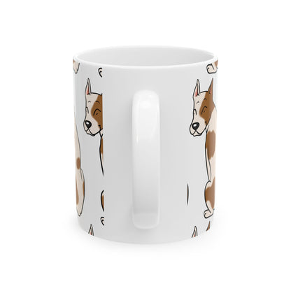 Brown and White Dog Pattern Ceramic Mug — Cute Pet Lover Coffee Cup 11oz   Item #614251