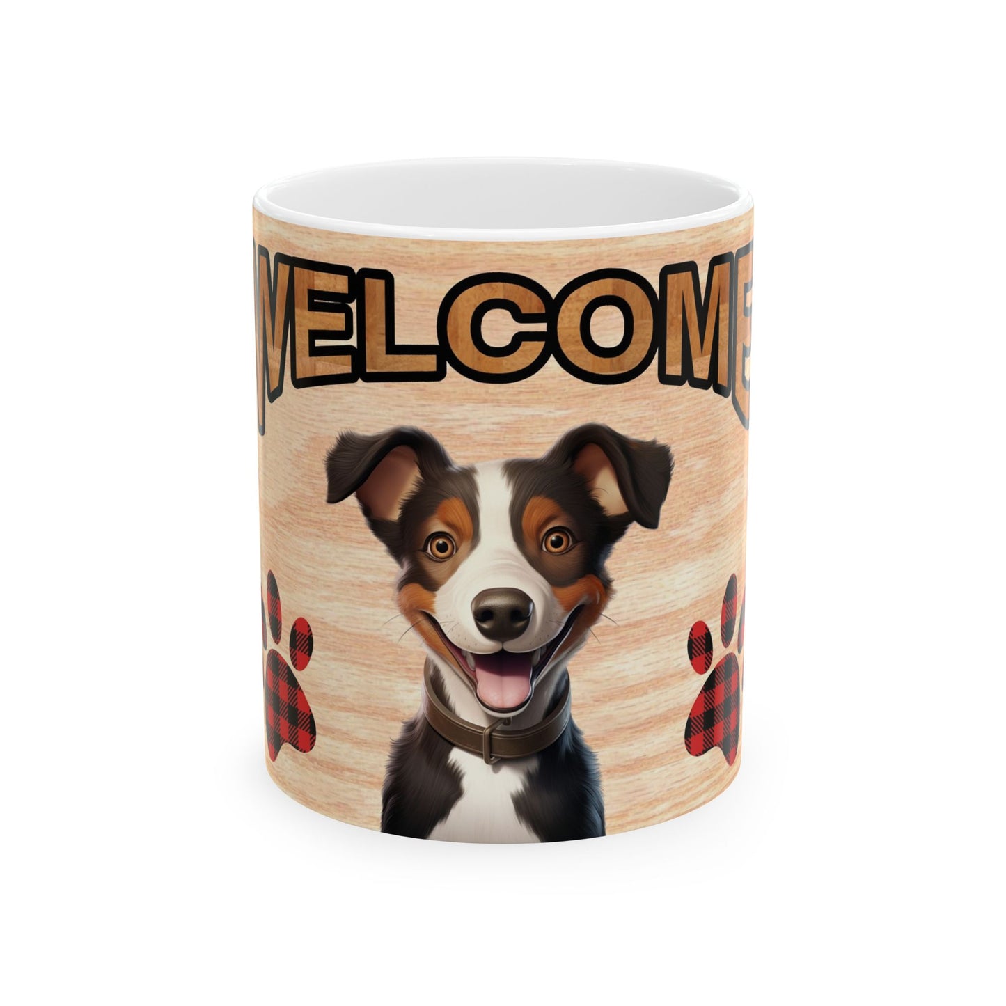 Welcome Dog Mug — Cute Happy Dog Paw Print Ceramic Coffee Cup 11oz    Item #567494