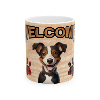 Welcome Dog Mug — Cute Happy Dog Paw Print Ceramic Coffee Cup 11oz    Item #567494