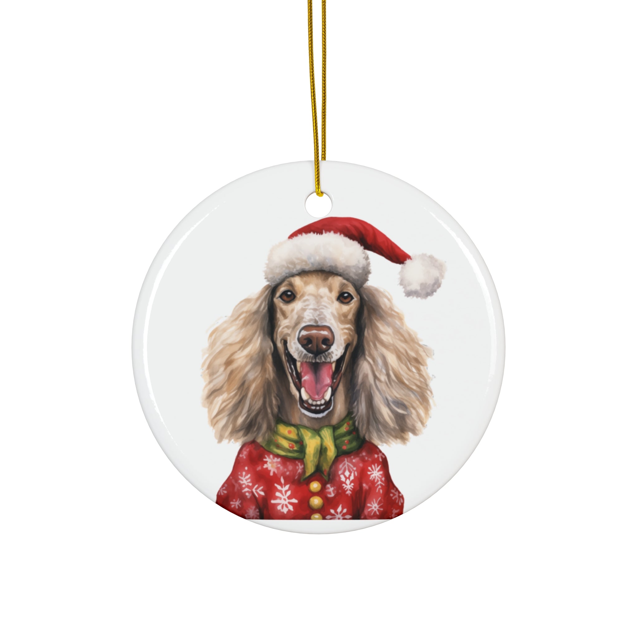 Dog With Christmas Sweater Ceramic Disc Ornament         Item #882112