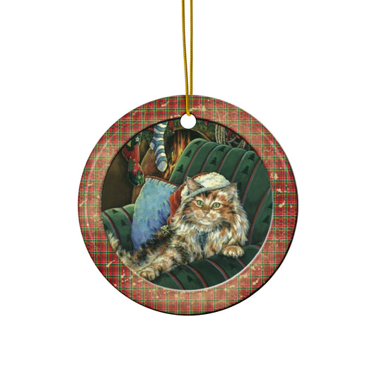 Christmas Kitten Ceramic Disc Ornament       Item #7515608