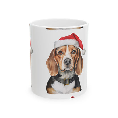 Beagle Dog Christmas Mug - Festive Santa Hat Pet Coffee Cup 11oz   Item #729309