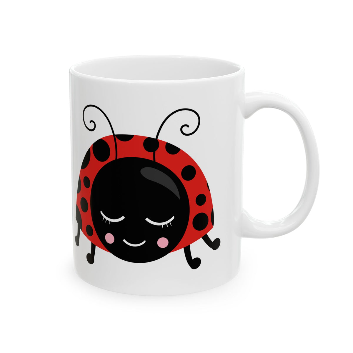 Ladybug Ceramic Mug — Cute Smiling Ladybug Coffee Tea Cup 11oz   Item #25193