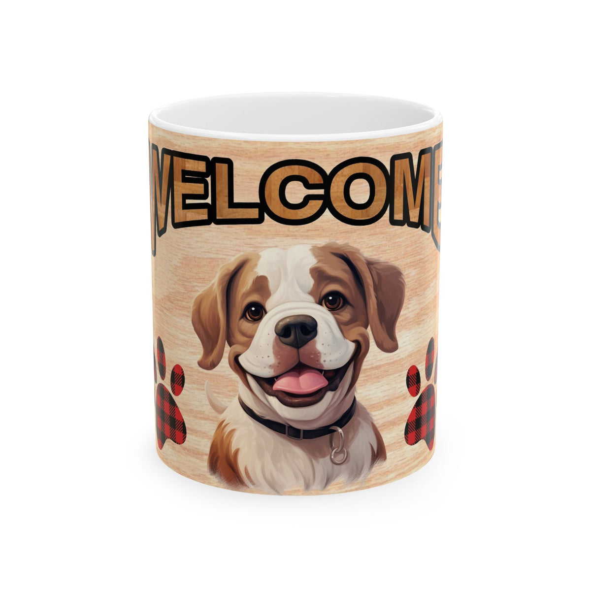 Welcome Puppy Ceramic Mug – Cute Dog Paw Print Coffee Cup 11oz   Item #699618
