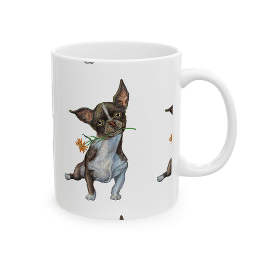 Chihuahua with Flower Ceramic Mug — Cute Dog Lover Coffee Cup 11oz   Item #71141