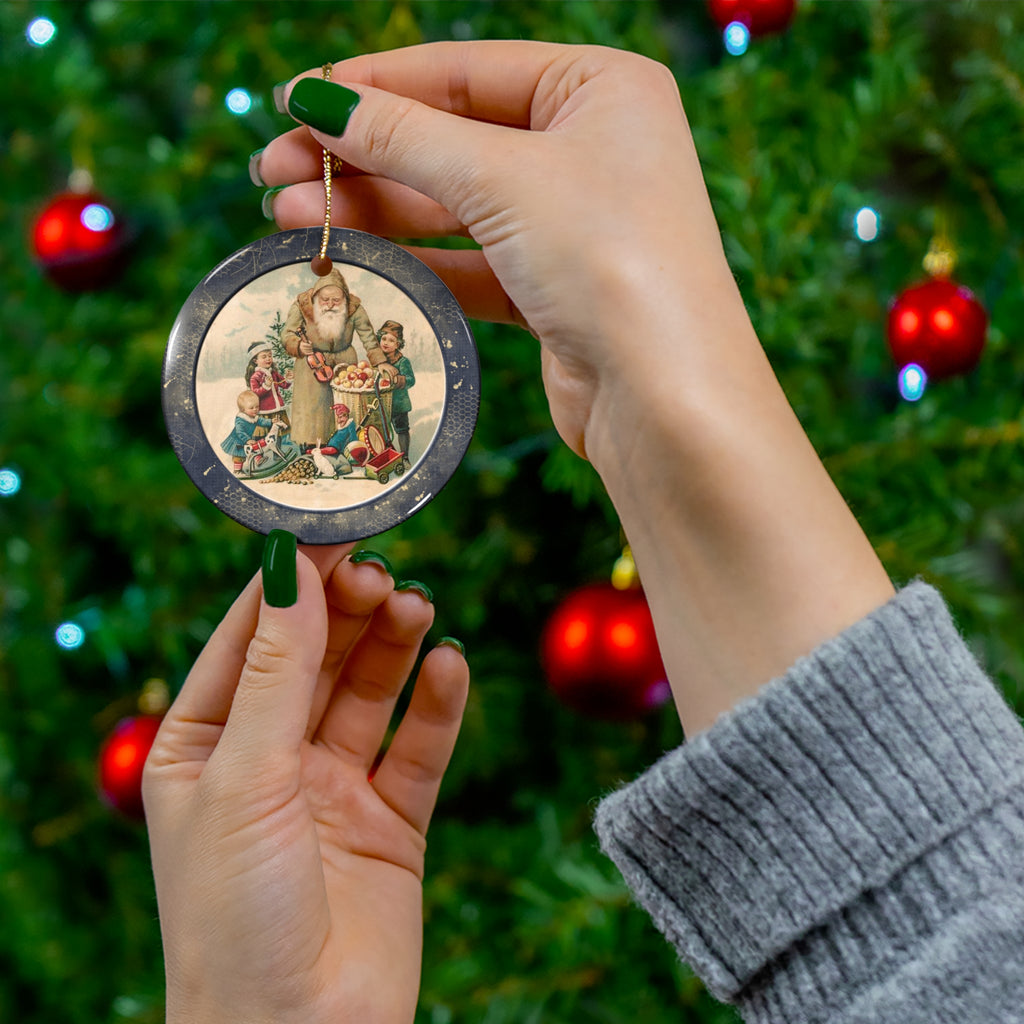 Santa With Kids Ceramic Disc Ornament     Item #854329 - Buckshot's Bargain Barn