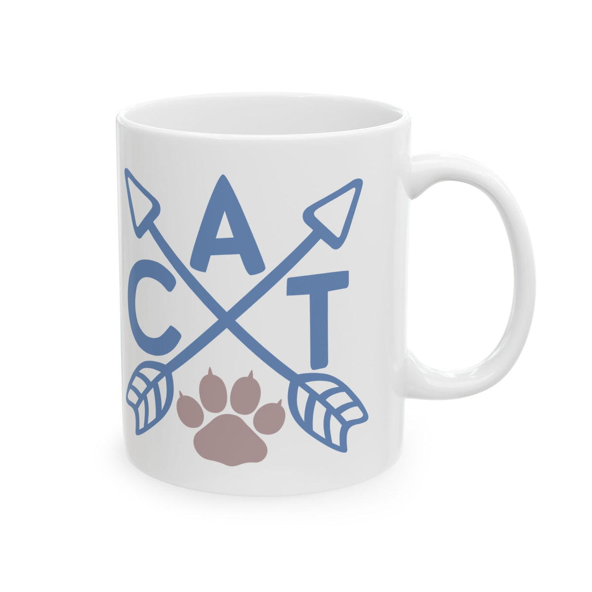 Ceramic Mug - Blue Arrow Floral Cat Initial Monogram 11oz  Item #251662