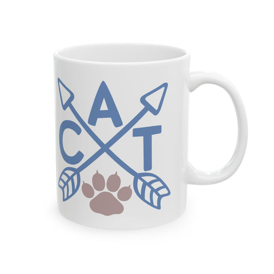Ceramic Mug - Blue Arrow Floral Cat Initial Monogram 11oz  Item #251662