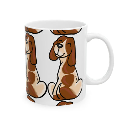 Basset Hound Pattern Ceramic Mug — Cute Brown Dog Coffee Cup 11oz  Item #806034