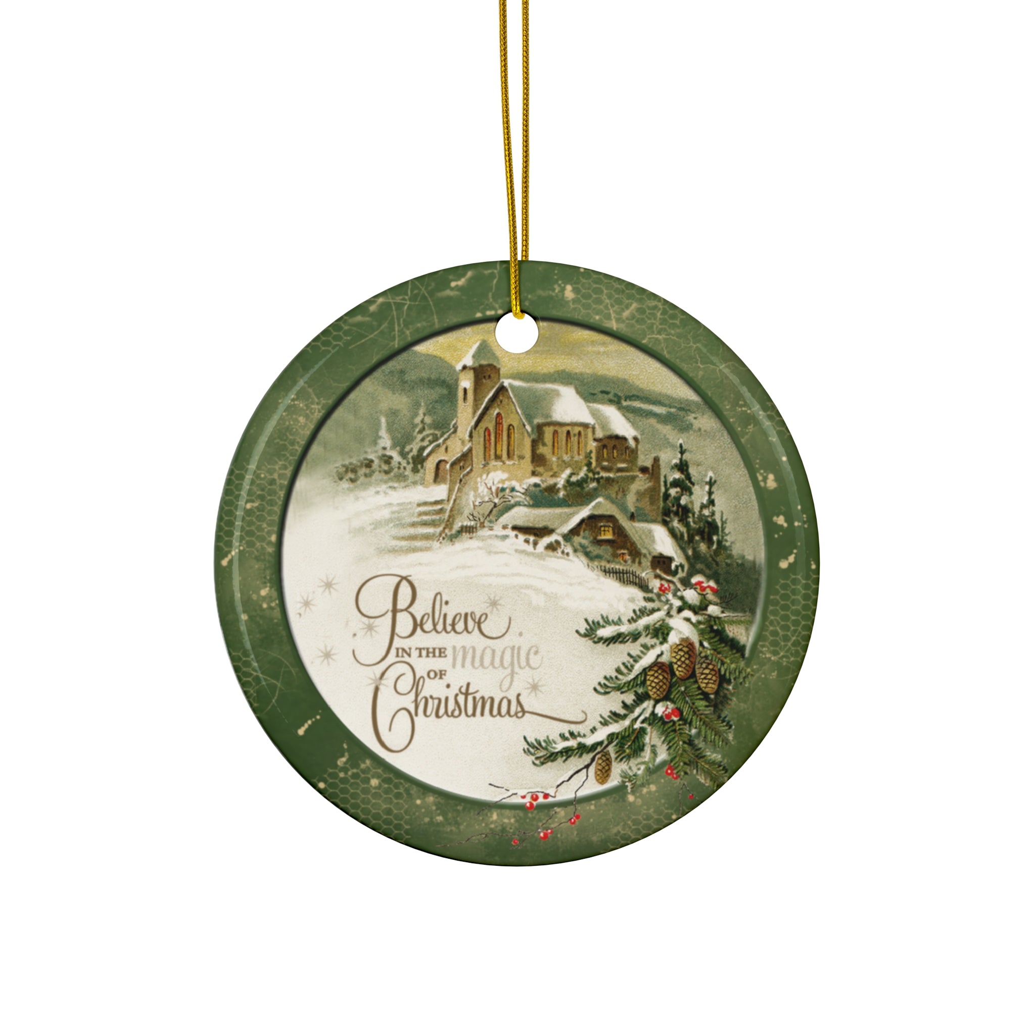 Winter Scene Ceramic Disc Ornament       Item #620026 - Buckshot's Bargain Barn